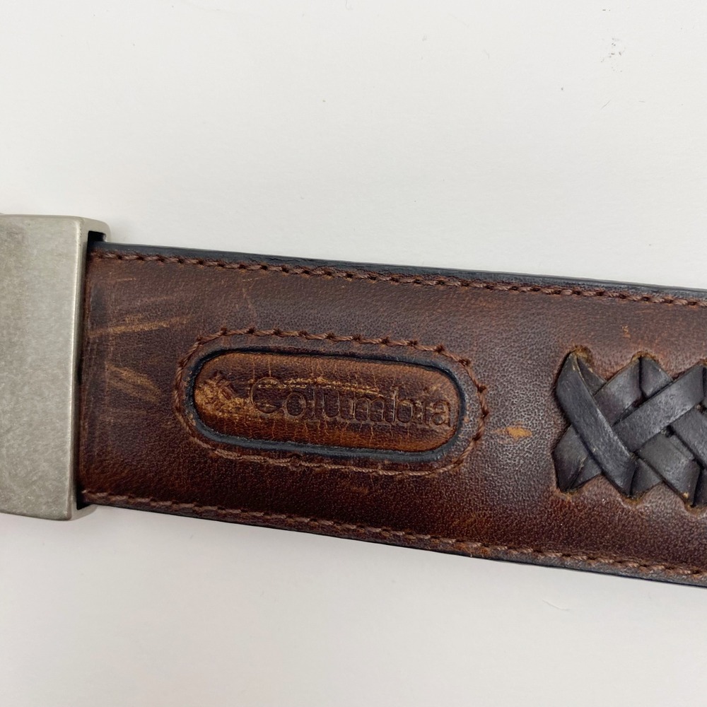 Columbia Woven Inlay Stitched Leather Casual Belt Mens 44 Brown - Picture 3 of 9